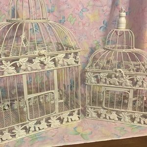 White Antique finished bird cages for decoration only. Large & small